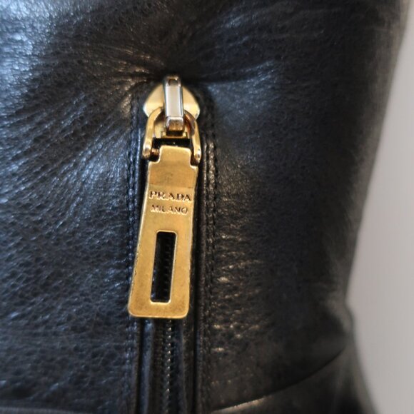 Women Prada Black 100% Leather Platform Over The Knee Stiletto Heel Boot 36 US/6 - Picture 6 of 15